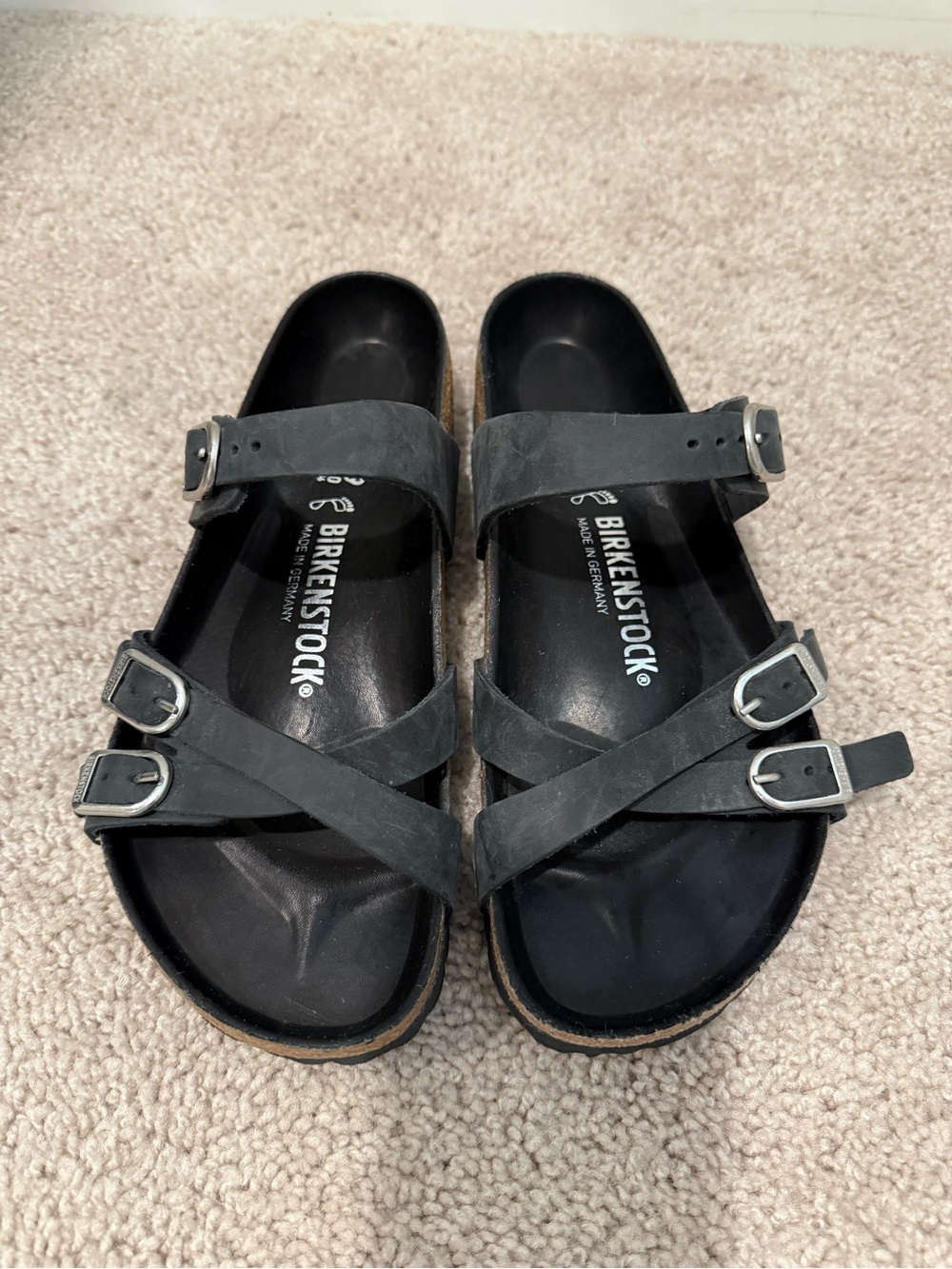 Birkenstock Black Triple-Strap Sandals with Buckles